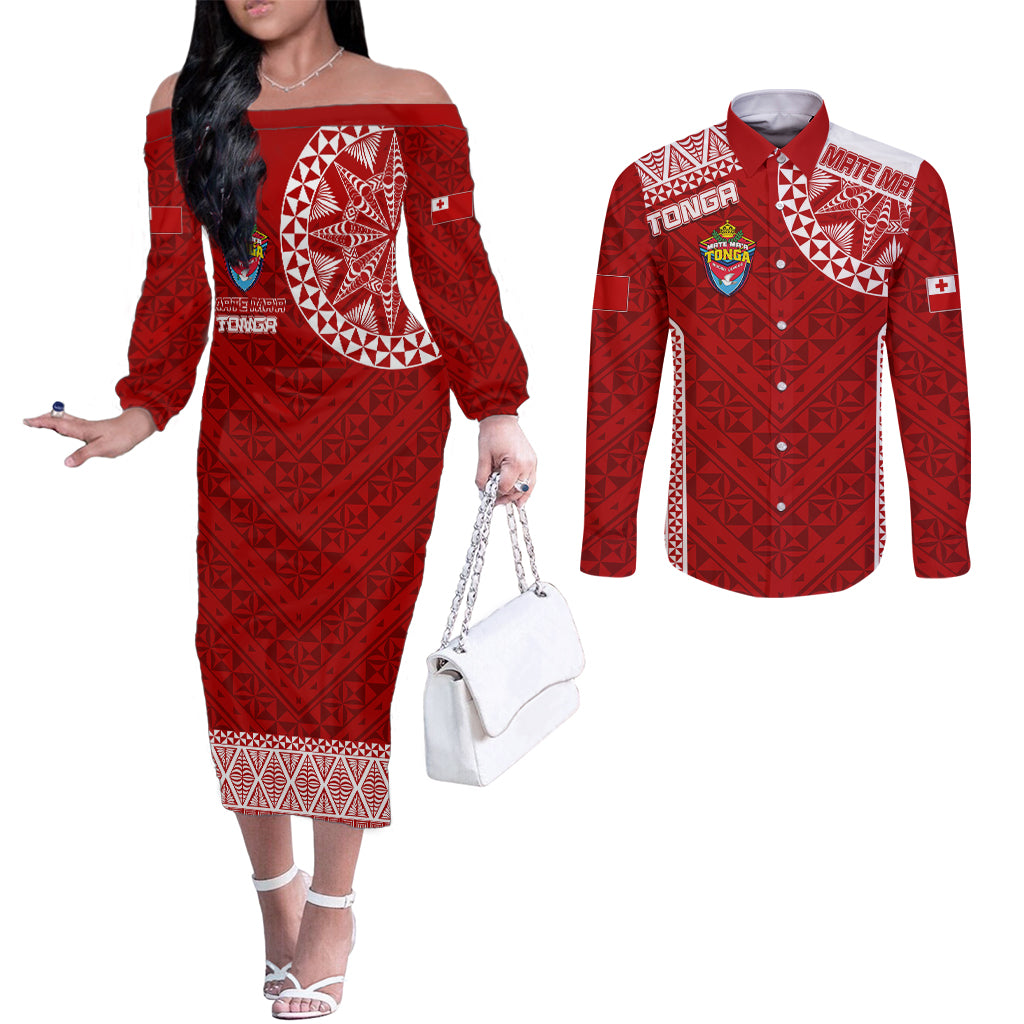 personalised-tonga-rugby-couples-matching-off-the-shoulder-long-sleeve-dress-and-long-sleeve-button-shirts-mate-maa-tonga-champions
