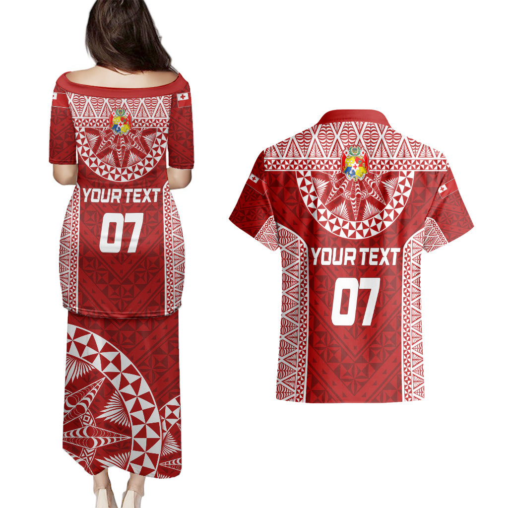 Personalised Tonga Rugby Couples Matching Puletasi Dress and Hawaiian Shirt Mate Ma'a Tonga Champions LT7 - Wonder Print Shop