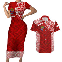 Personalised Tonga Rugby Couples Matching Short Sleeve Bodycon Dress and Hawaiian Shirt Mate Ma'a Tonga Champions LT7 - Wonder Print Shop