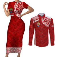 Personalised Tonga Rugby Couples Matching Short Sleeve Bodycon Dress and Long Sleeve Button Shirts Mate Ma'a Tonga Champions LT7 - Wonder Print Shop