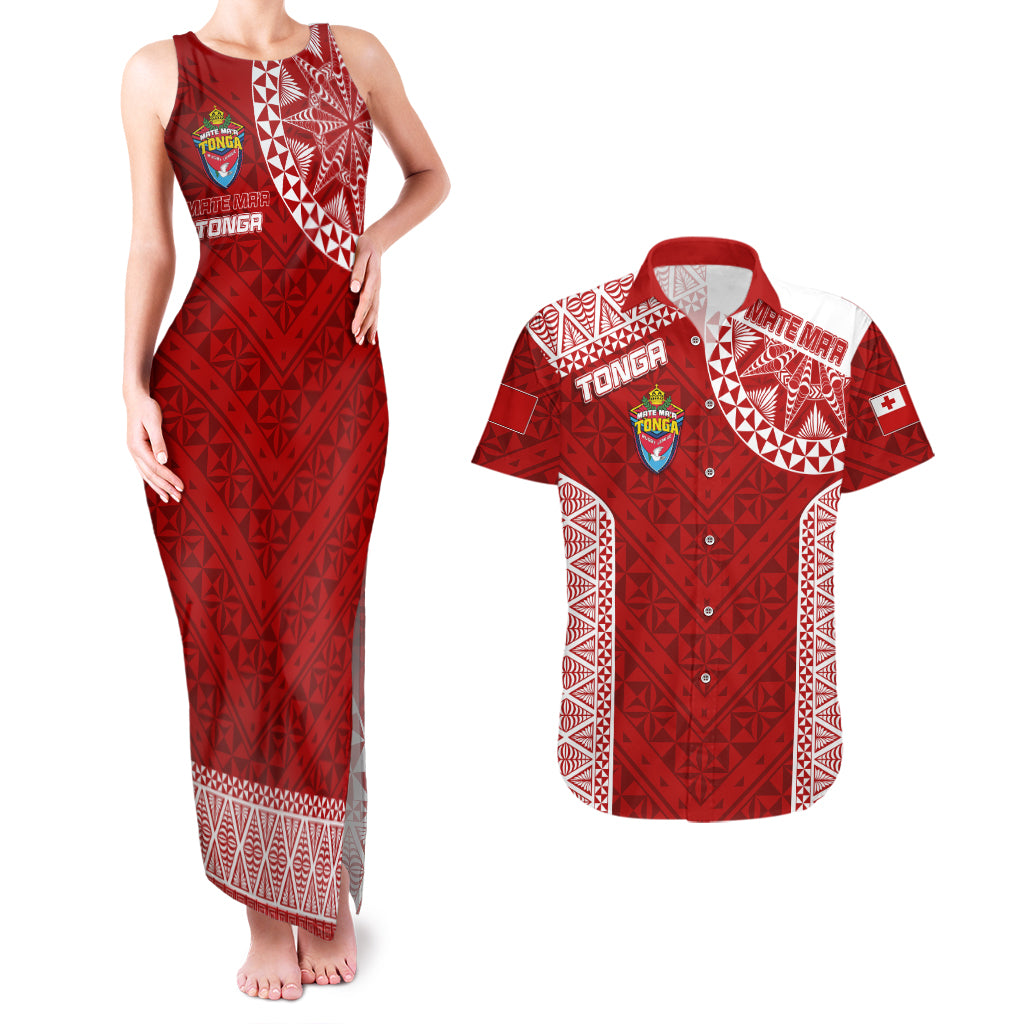 Personalised Tonga Rugby Couples Matching Tank Maxi Dress And Hawaiian Shirt Mate Ma'a Tonga Champions LT7 - Wonder Print Shop