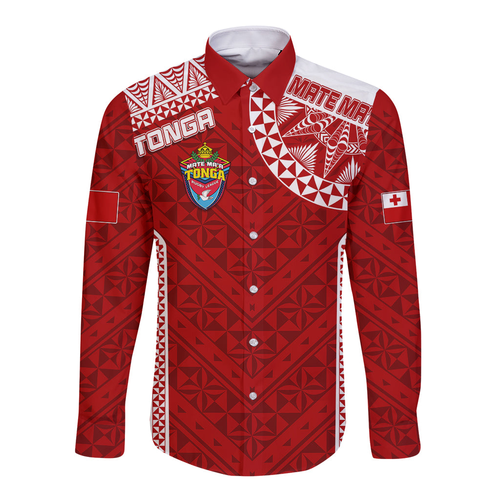 Personalised Tonga Rugby Long Sleeve Button Shirt Mate Ma'a Tonga Champions - Wonder Print Shop