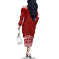 Personalised Tonga Rugby Off The Shoulder Long Sleeve Dress Mate Ma'a Tonga Champions - Wonder Print Shop