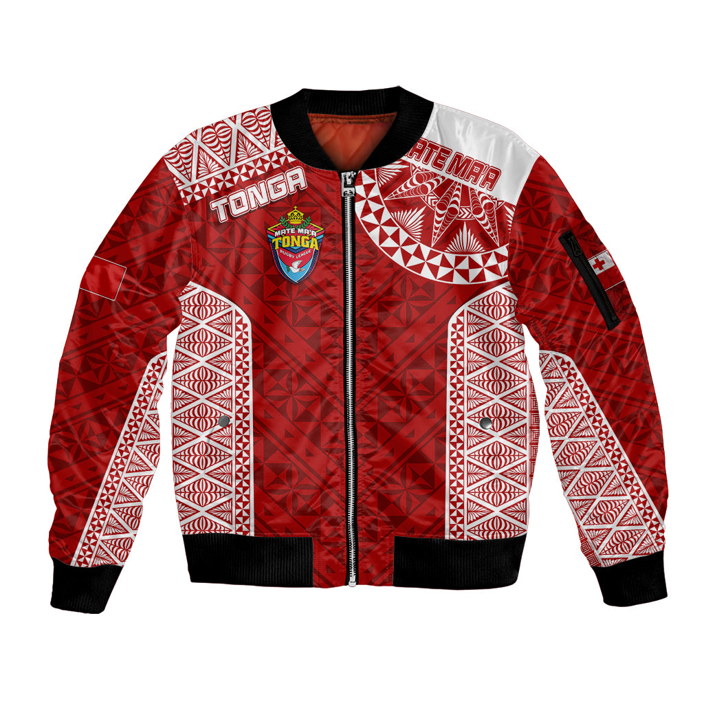 Personalised Tonga Rugby Sleeve Zip Bomber Jacket Mate Ma'a Tonga Champions - Wonder Print Shop