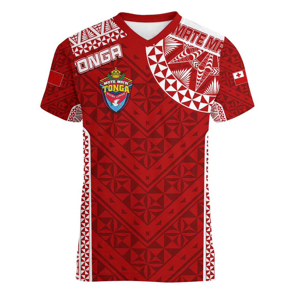 Personalised Tonga Rugby Women V Neck T Shirt Mate Ma'a Tonga Champions - Wonder Print Shop