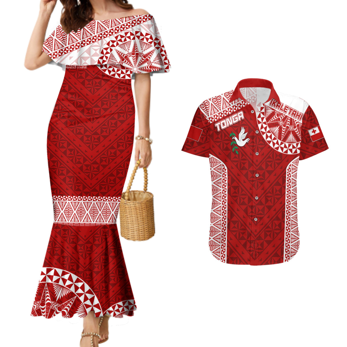 Personalised Tonga Rugby Couples Matching Mermaid Dress And Hawaiian Shirt Ikale Tahi Champions World Cup 2023 LT7 - Wonder Print Shop