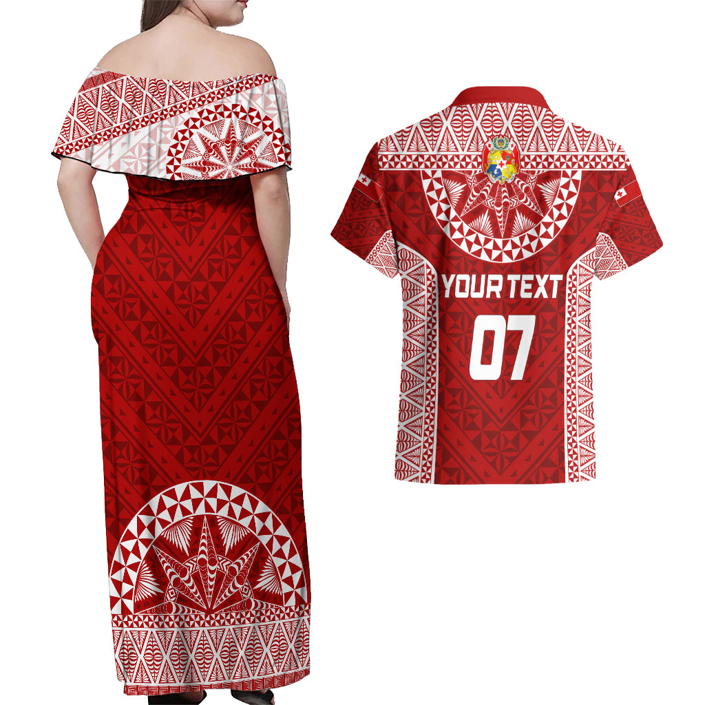 Personalised Tonga Rugby Couples Matching Off Shoulder Maxi Dress and Hawaiian Shirt Ikale Tahi Champions World Cup 2023 LT7 - Wonder Print Shop