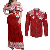 Personalised Tonga Rugby Couples Matching Off Shoulder Maxi Dress and Long Sleeve Button Shirts Ikale Tahi Champions World Cup 2023 LT7 - Wonder Print Shop