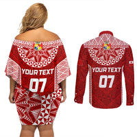 Personalised Tonga Rugby Couples Matching Off Shoulder Short Dress and Long Sleeve Button Shirts Ikale Tahi Champions World Cup 2023 LT7 - Wonder Print Shop