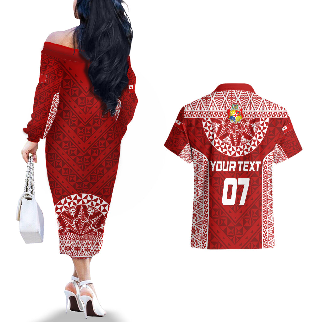 Personalised Tonga Rugby Couples Matching Off The Shoulder Long Sleeve Dress and Hawaiian Shirt Ikale Tahi Champions World Cup 2023 LT7 - Wonder Print Shop
