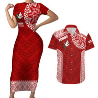 Personalised Tonga Rugby Couples Matching Short Sleeve Bodycon Dress and Hawaiian Shirt Ikale Tahi Champions World Cup 2023 LT7 - Wonder Print Shop