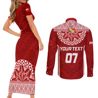 Personalised Tonga Rugby Couples Matching Short Sleeve Bodycon Dress and Long Sleeve Button Shirts Ikale Tahi Champions World Cup 2023 LT7 - Wonder Print Shop
