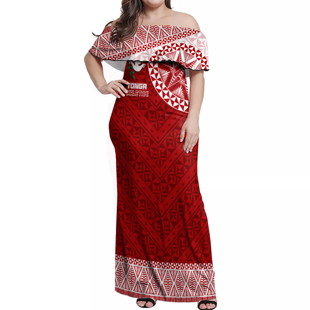 Personalised Tonga Rugby Off Shoulder Maxi Dress Ikale Tahi Champions World Cup 2023 - Wonder Print Shop