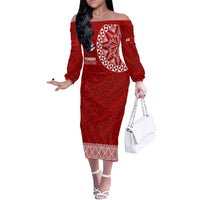 Personalised Tonga Rugby Off The Shoulder Long Sleeve Dress Ikale Tahi Champions World Cup 2023 - Wonder Print Shop