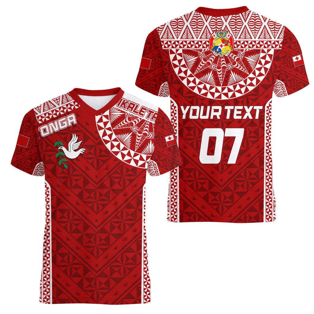 Personalised Tonga Rugby Women V Neck T Shirt Ikale Tahi Champions World Cup 2023 - Wonder Print Shop