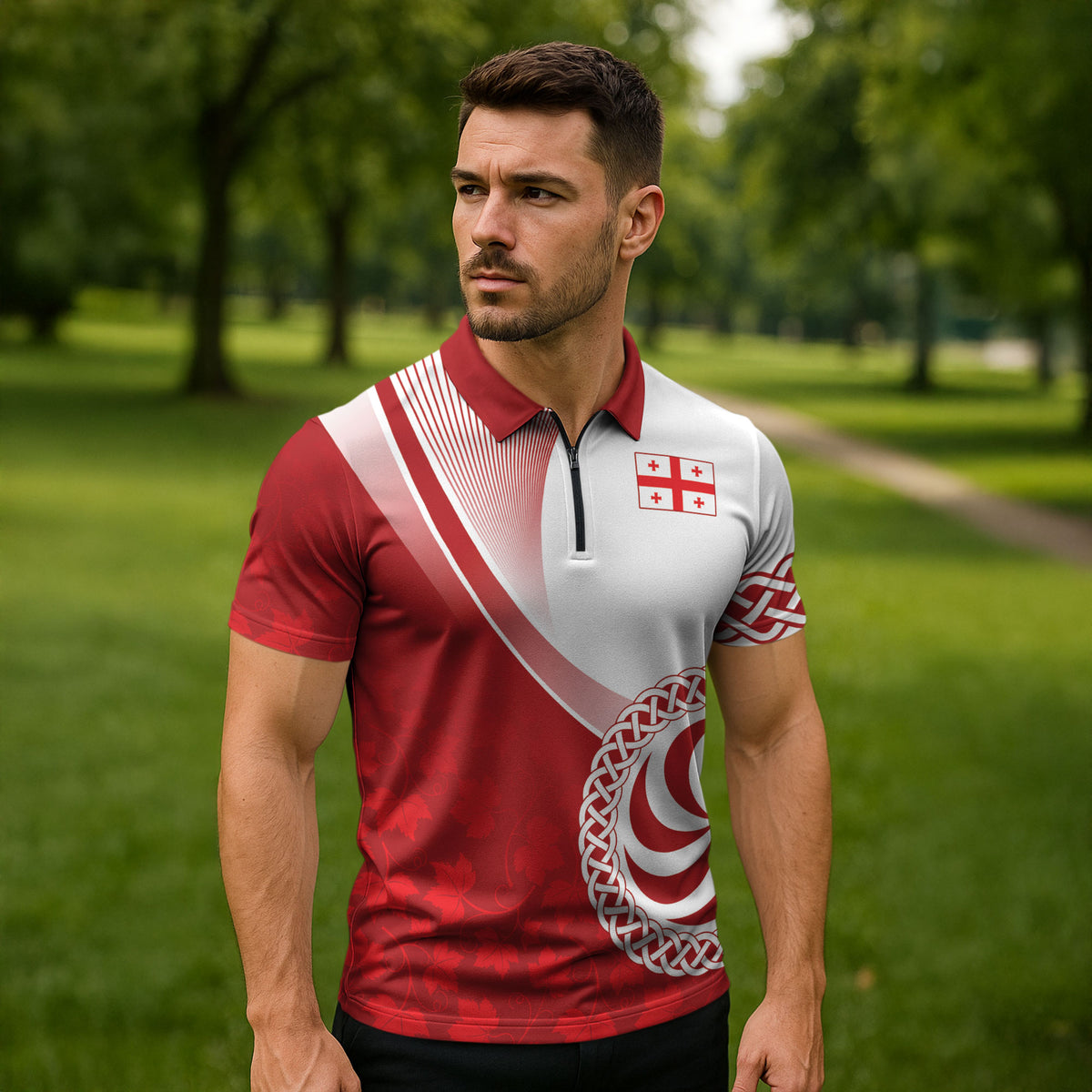 Georgia Rugby Custom Borjgalosnebi Zipper Polo Shirt Champions Lelos