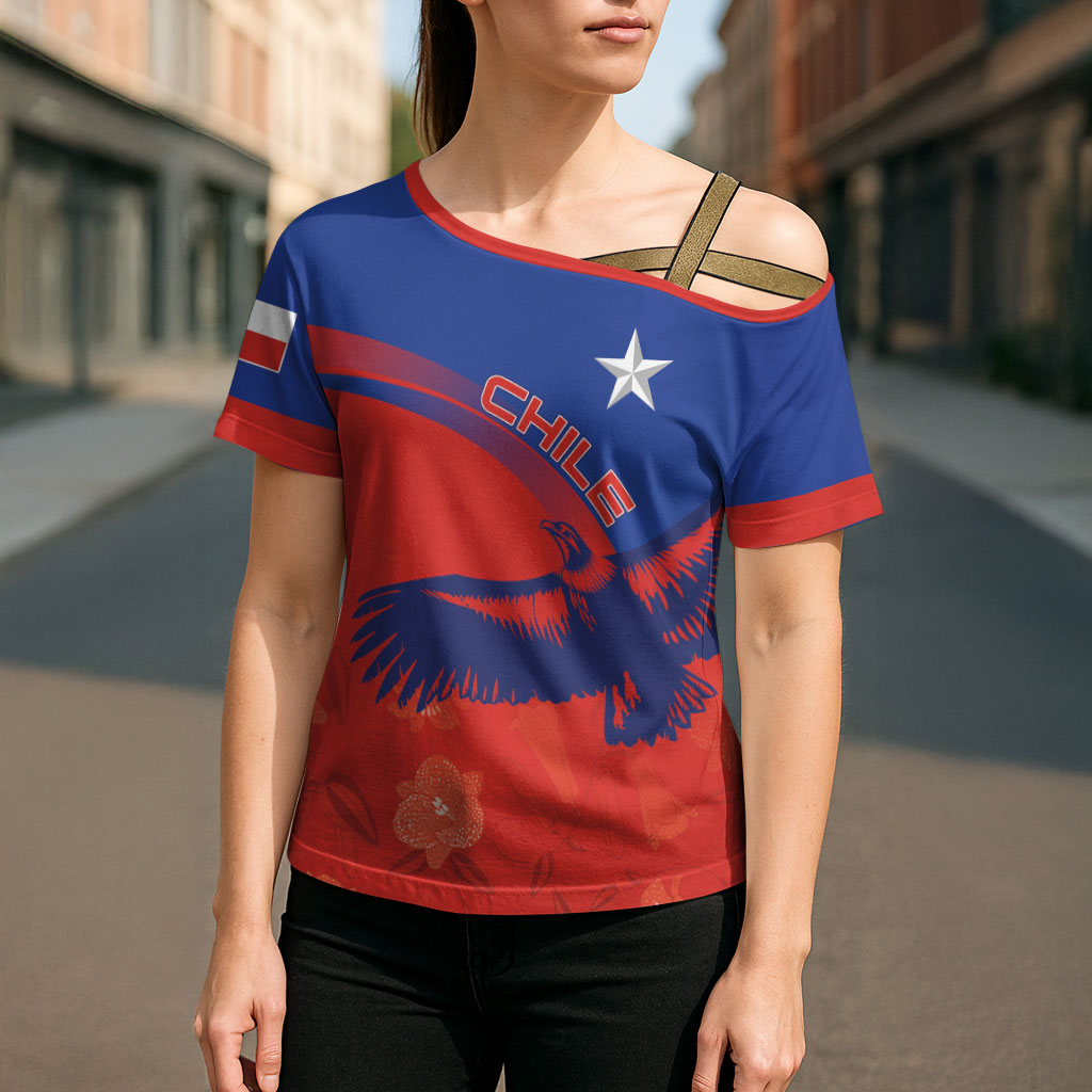 Chile Rugby Custom Los Condores Cross Shoulder Shirt Copihue Motifs