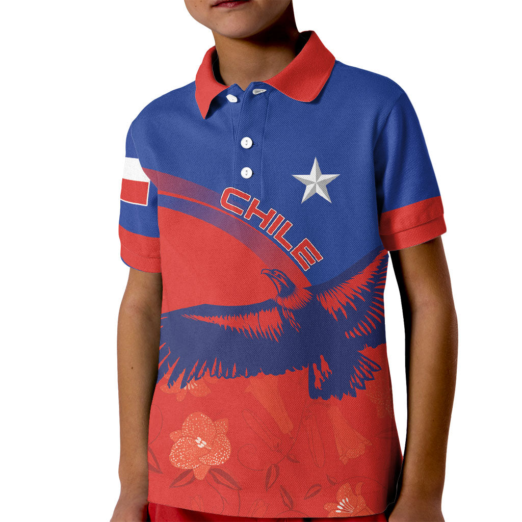 Chile Rugby Custom Los Condores Kid Polo Shirt Copihue Motifs
