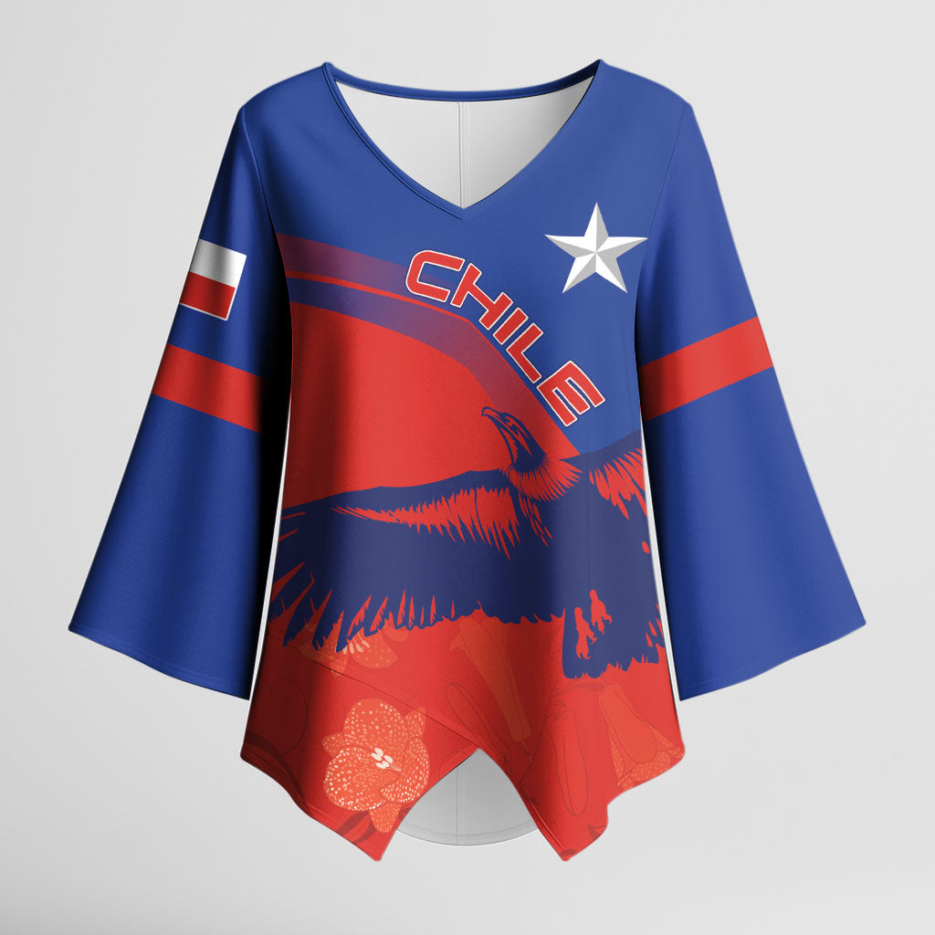Chile Rugby Custom Los Condores Kimono Sleeve Blouse Copihue Motifs