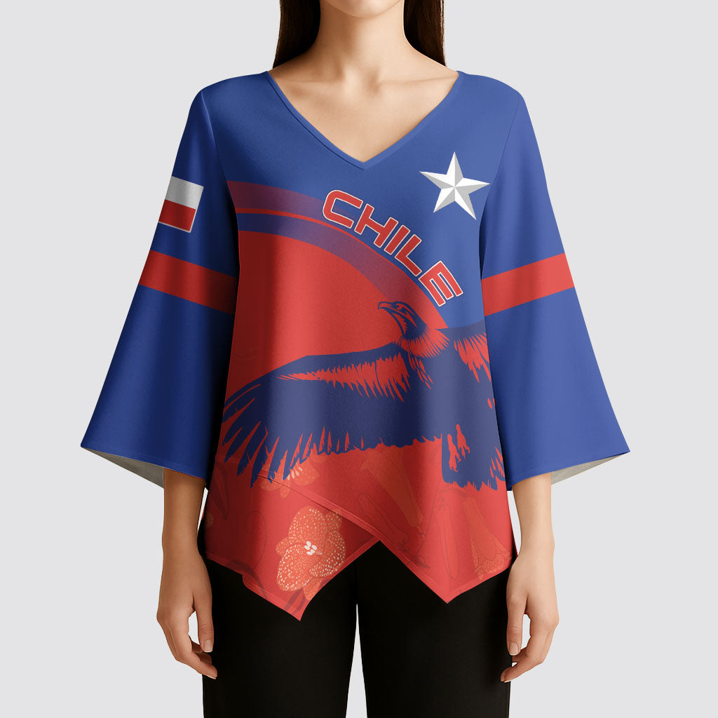Chile Rugby Custom Los Condores Kimono Sleeve Blouse Copihue Motifs