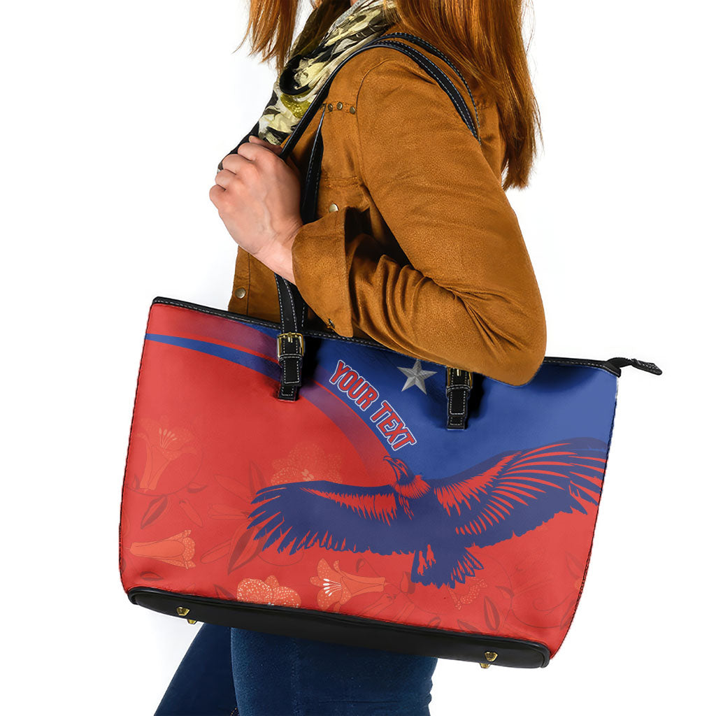 Chile Rugby Custom Los Condores Leather Tote Bag Copihue Motifs