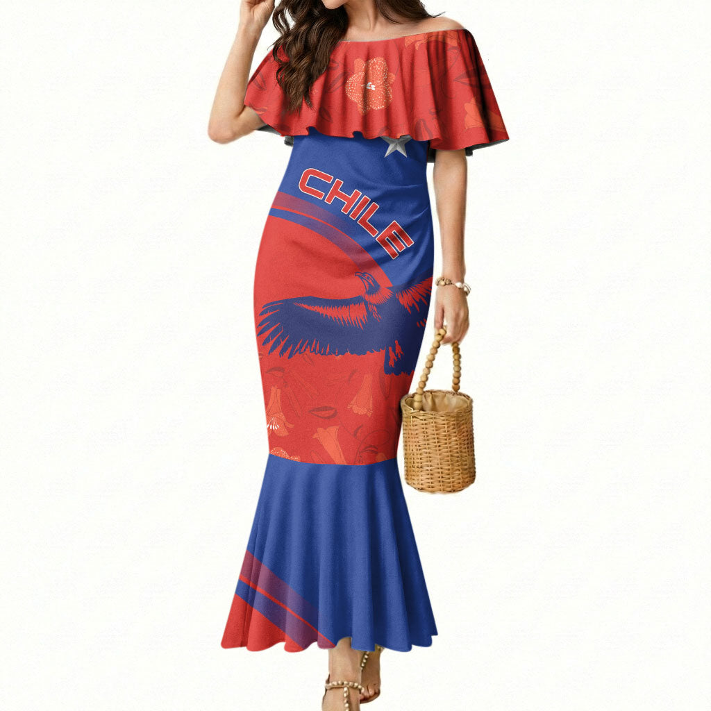 Chile Rugby Custom Los Condores Mermaid Dress Copihue Motifs