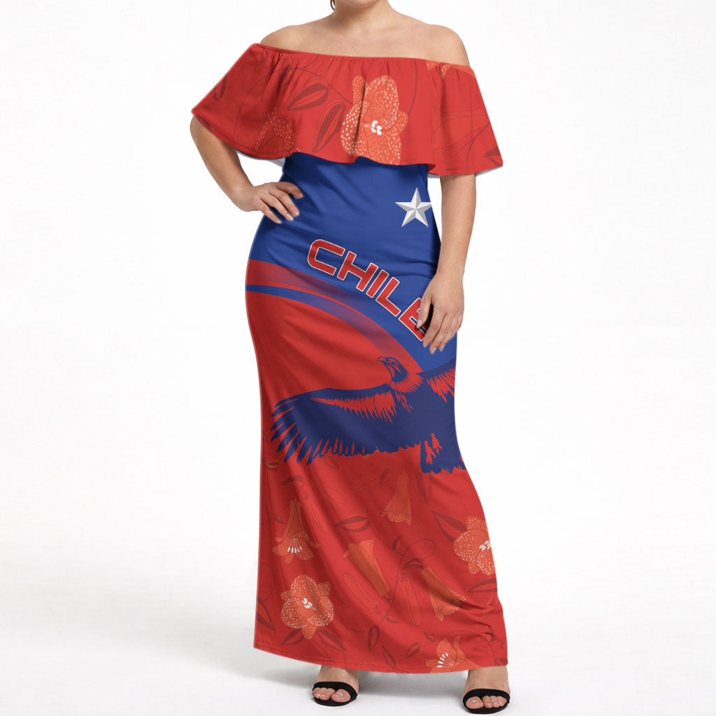 Chile Rugby Custom Los Condores Off Shoulder Maxi Dress Copihue Motifs
