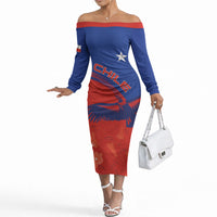 Chile Rugby Custom Los Condores Off The Shoulder Long Sleeve Dress Copihue Motifs