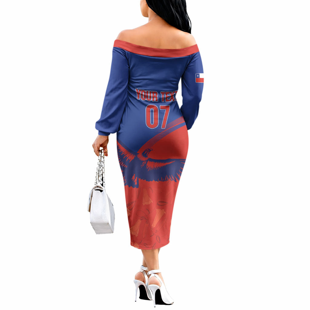 Chile Rugby Custom Los Condores Off The Shoulder Long Sleeve Dress Copihue Motifs