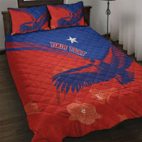 Chile Rugby Custom Los Condores Quilt Bed Set Copihue Motifs
