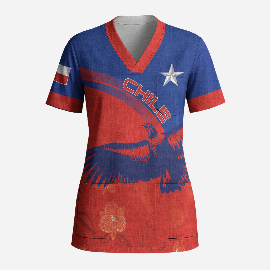 Chile Rugby Custom Los Condores Scrub Top Copihue Motifs