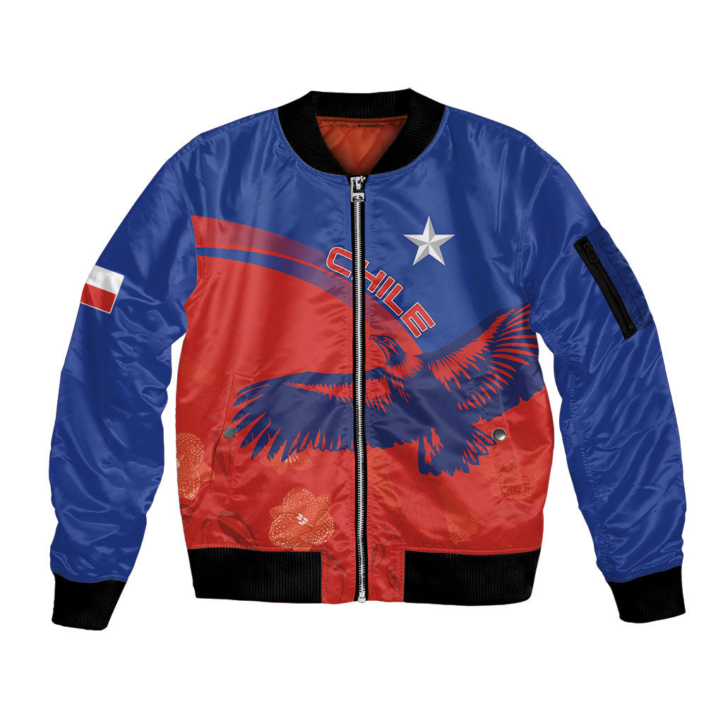 Chile Rugby Custom Los Condores Sleeve Zip Bomber Jacket Copihue Motifs