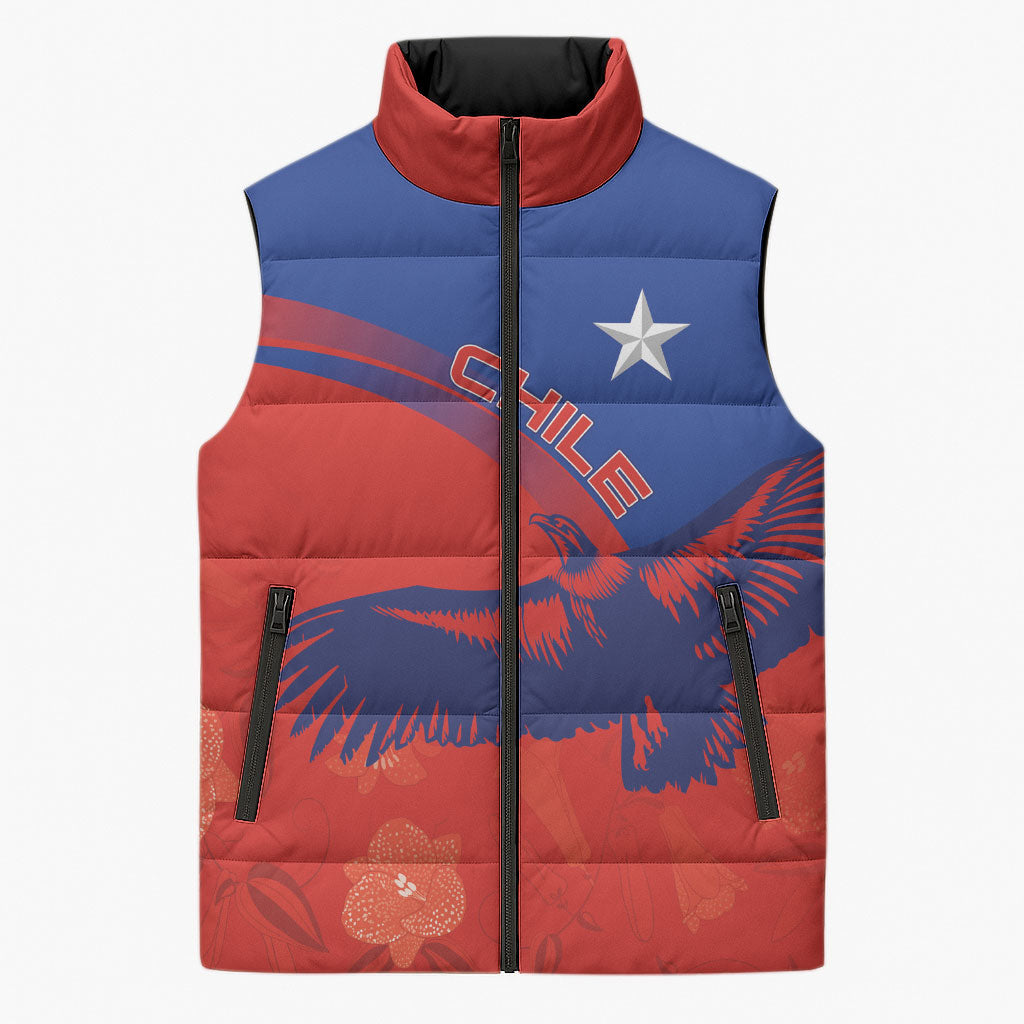 Chile Rugby Custom Los Condores Sleeveless Puffer Jacket Copihue Motifs