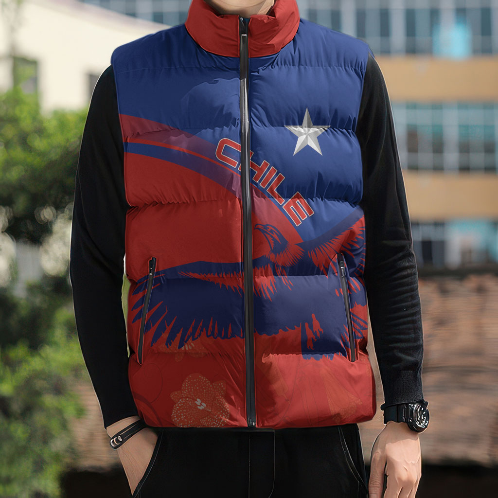Chile Rugby Custom Los Condores Sleeveless Puffer Jacket Copihue Motifs