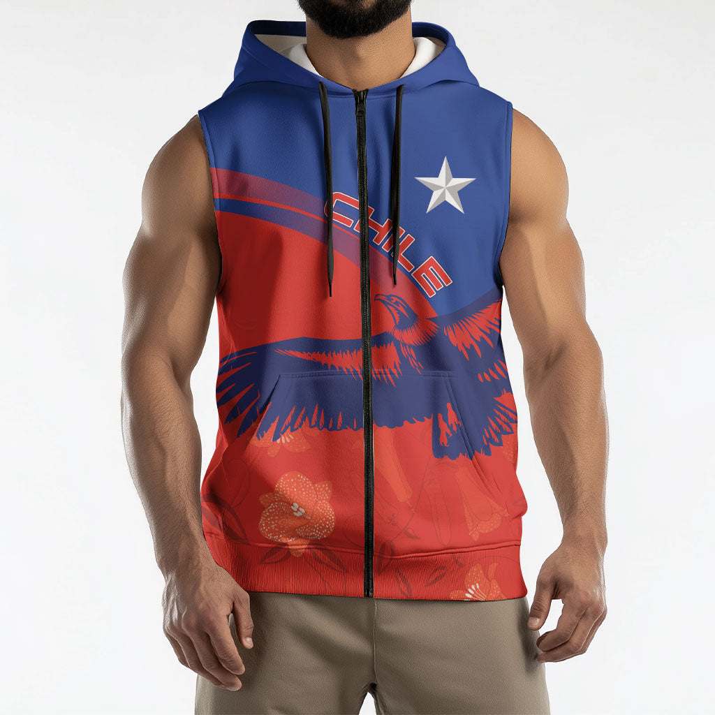 Chile Rugby Custom Los Condores Sleeveless Zip Hoodie Copihue Motifs