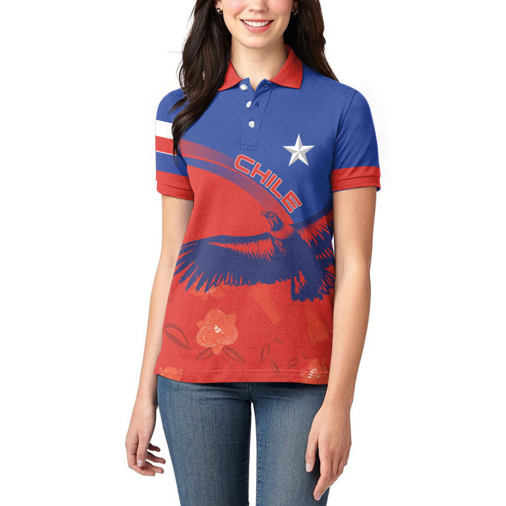 Chile Rugby Custom Los Condores Women Polo Shirt Copihue Motifs