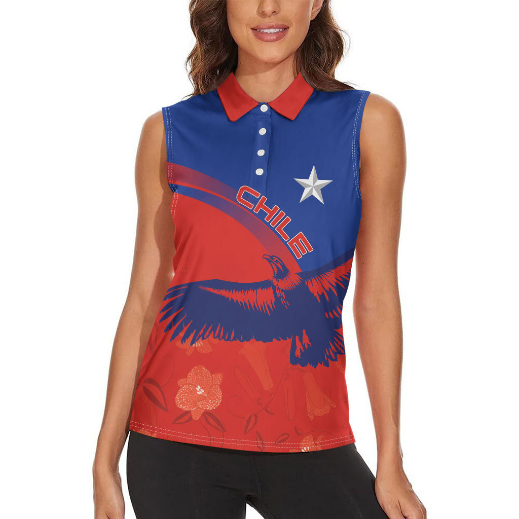 Chile Rugby Custom Los Condores Women Sleeveless Polo Shirt Copihue Motifs