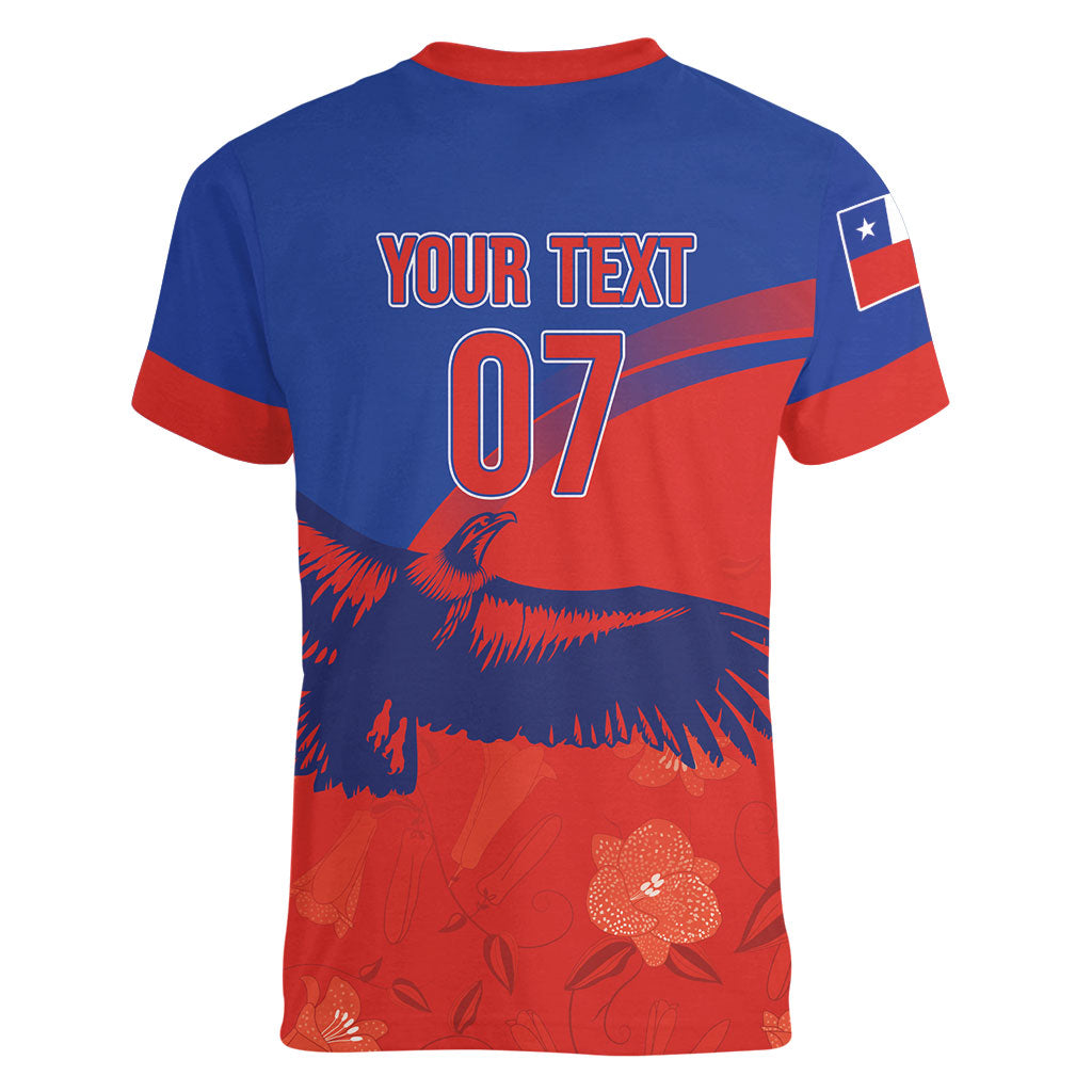 Chile Rugby Custom Los Condores Women V-Neck T-Shirt Copihue Motifs