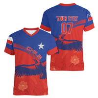 Chile Rugby Custom Los Condores Women V-Neck T-Shirt Copihue Motifs