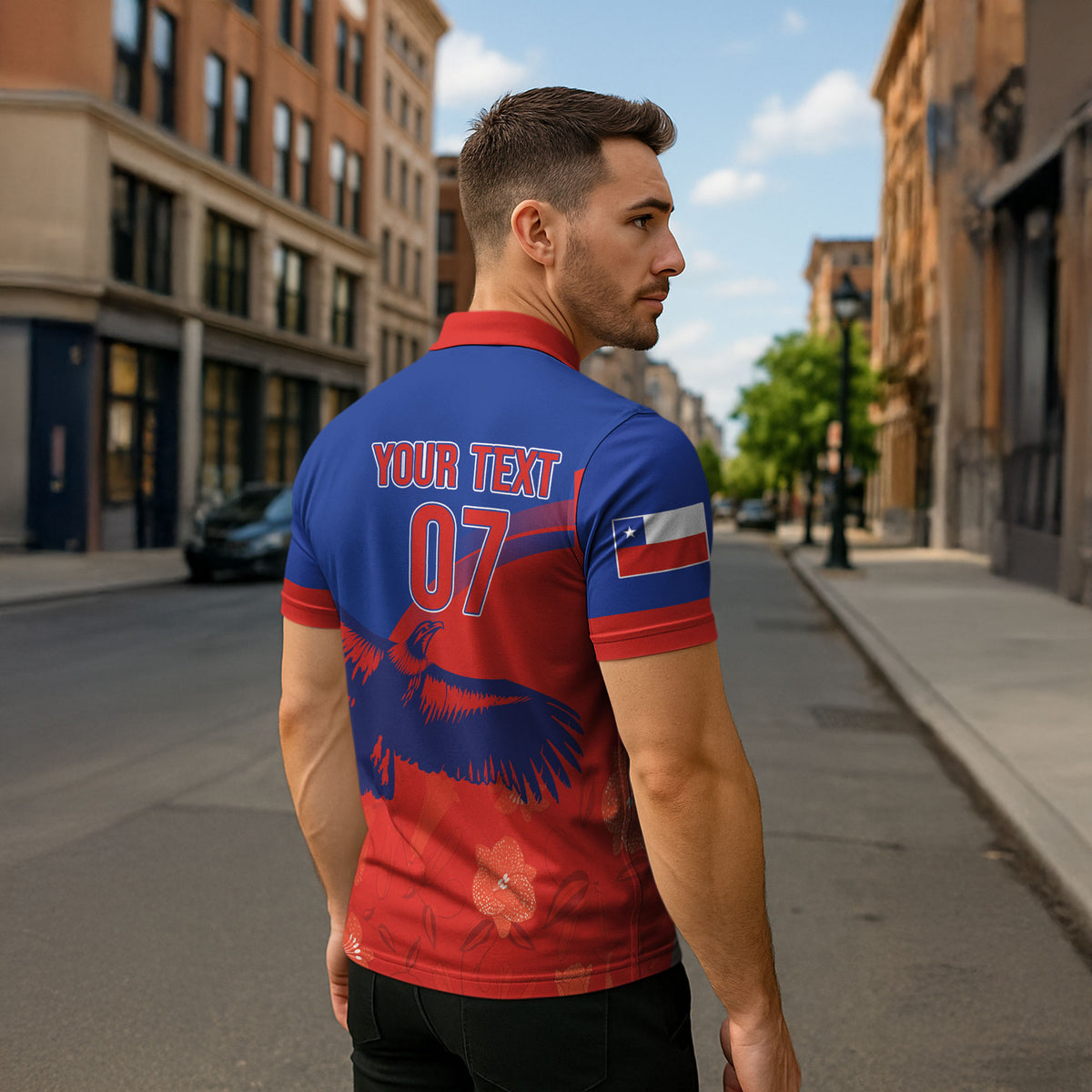 Chile Rugby Custom Los Condores Zipper Polo Shirt Copihue Motifs