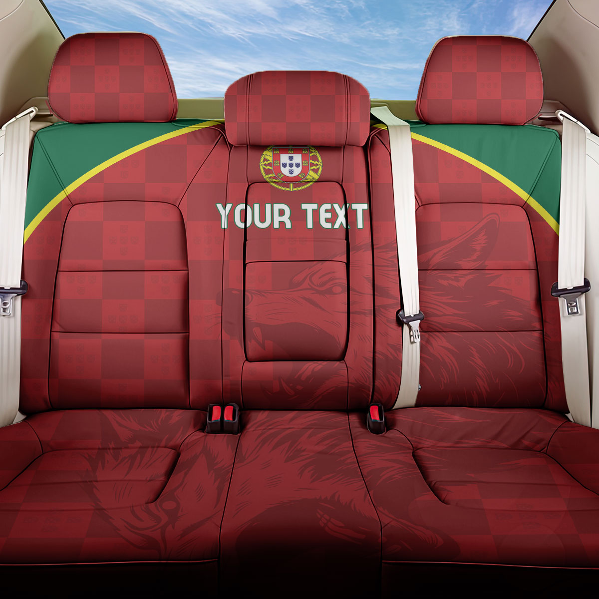 Portugal Rugby Custom Os Lobos Back Car Seat Cover Bandeira das Quinas Inspired