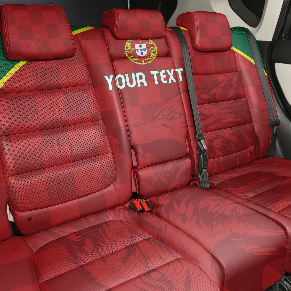 Portugal Rugby Custom Os Lobos Back Car Seat Cover Bandeira das Quinas Inspired