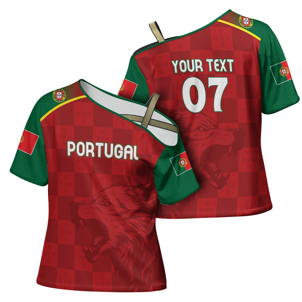 Portugal Rugby Custom Os Lobos Cross Shoulder Shirt Bandeira das Quinas Inspired