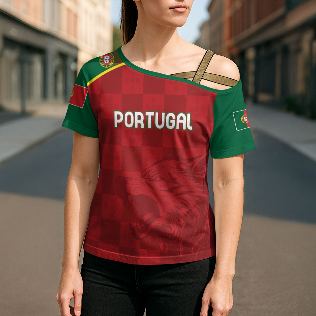 Portugal Rugby Custom Os Lobos Cross Shoulder Shirt Bandeira das Quinas Inspired