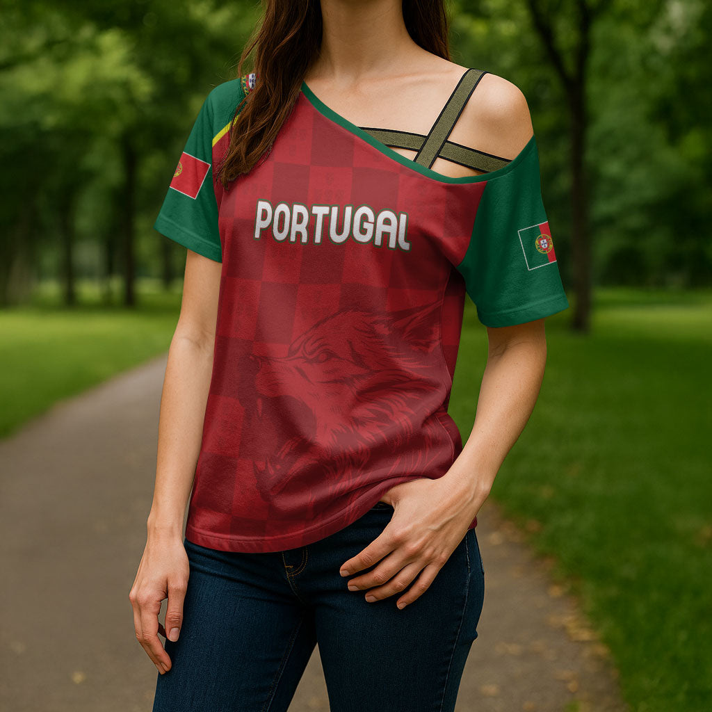 Portugal Rugby Custom Os Lobos Cross Shoulder Shirt Bandeira das Quinas Inspired
