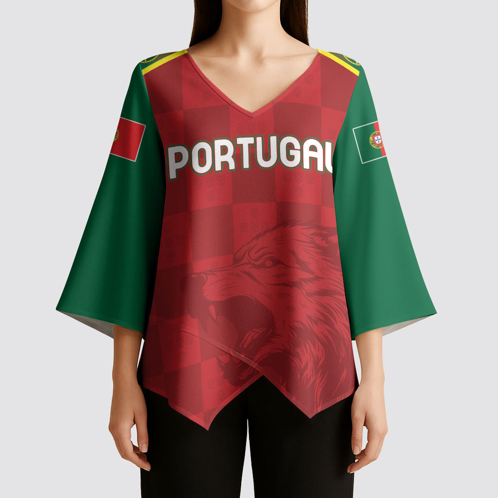 Portugal Rugby Custom Os Lobos Kimono Sleeve Blouse Bandeira das Quinas Inspired