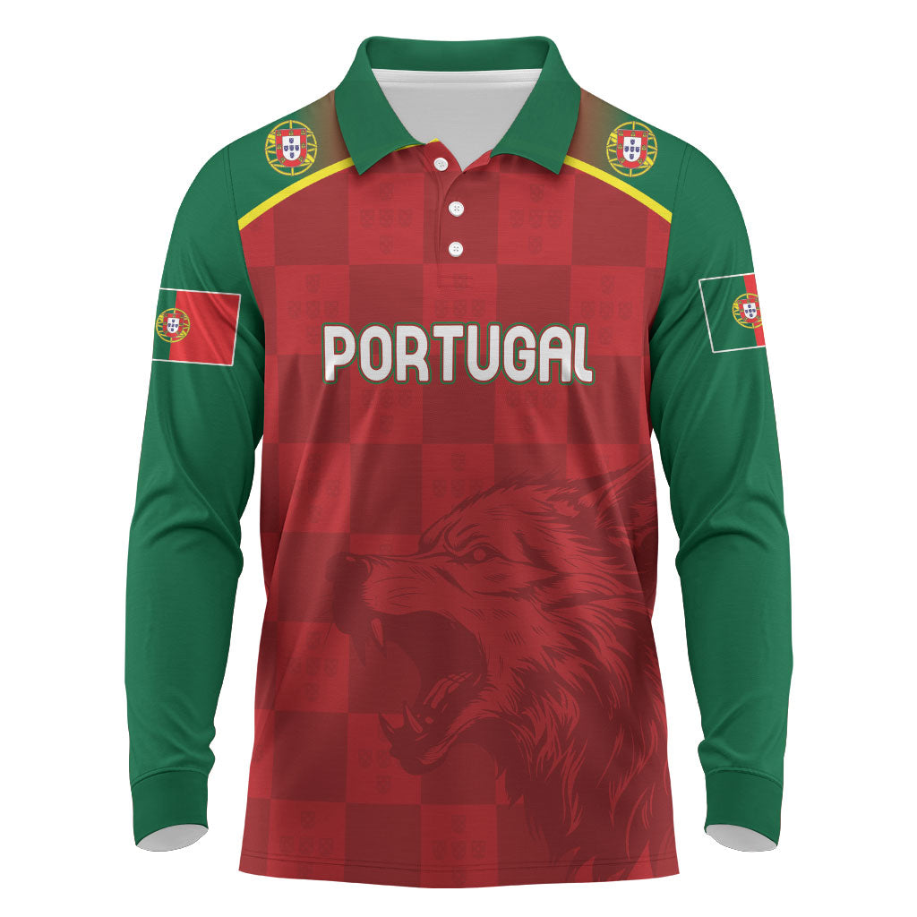 Portugal Rugby Custom Os Lobos Long Sleeve Polo Shirt Bandeira das Quinas Inspired