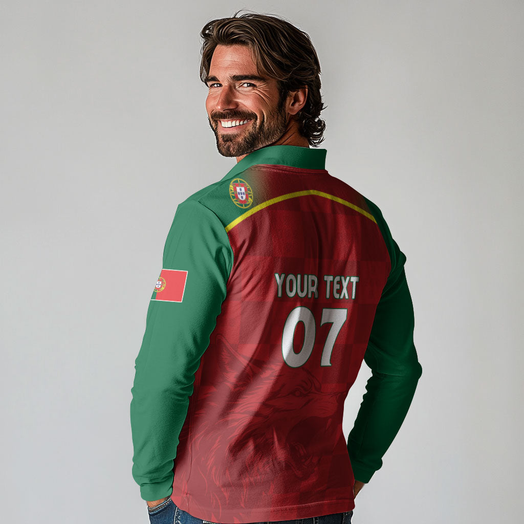 Portugal Rugby Custom Os Lobos Long Sleeve Polo Shirt Bandeira das Quinas Inspired