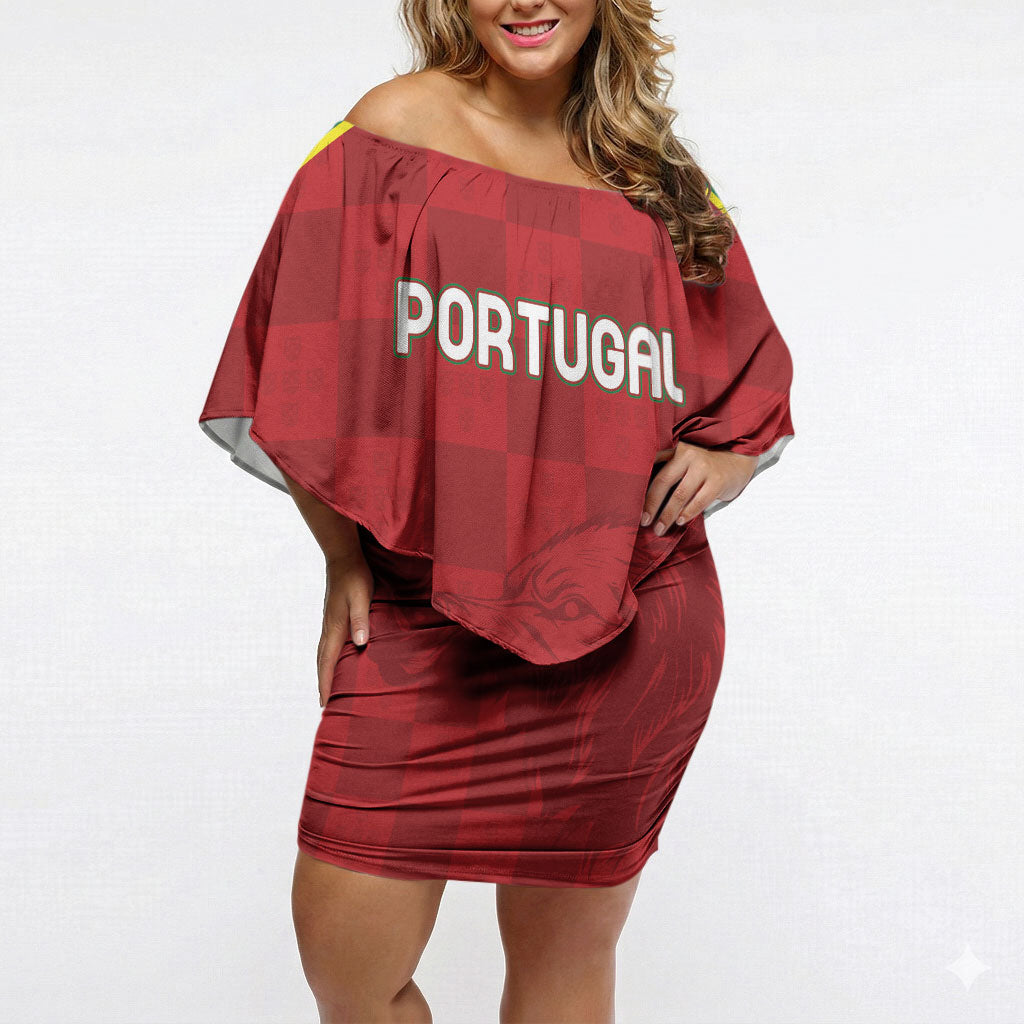 Portugal Rugby Custom Os Lobos Off Shoulder Short Dress Bandeira das Quinas Inspired