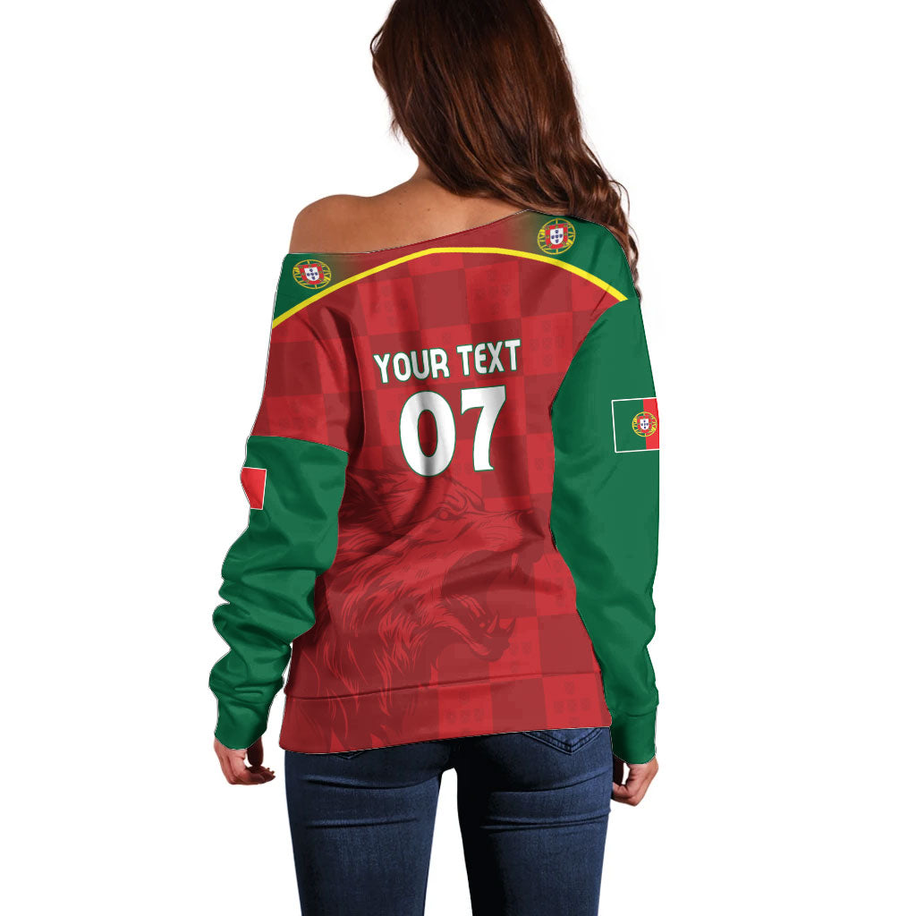 Portugal Rugby Custom Os Lobos Off Shoulder Sweater Bandeira das Quinas Inspired
